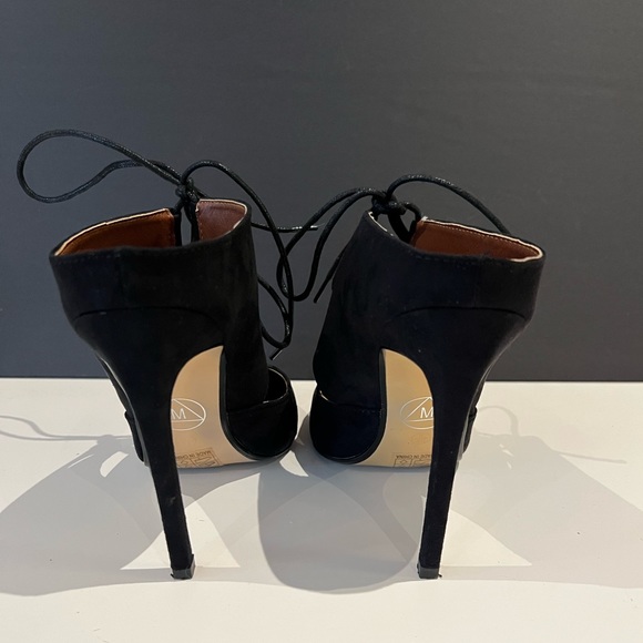 Black Suede Lace Up High Heeled Mule Size 8.5 - Picture 7 of 9